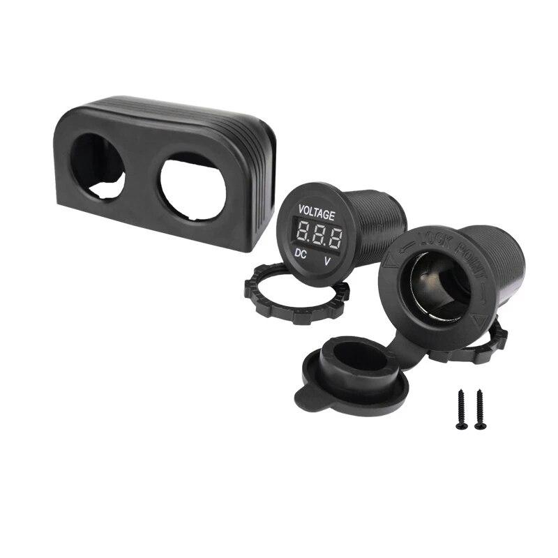 Baza cort cu 2 orificii DC 12V LED Voltmetru digital Priza de curent Impermeabil pentru masina Motocicleta Barca ATV RV