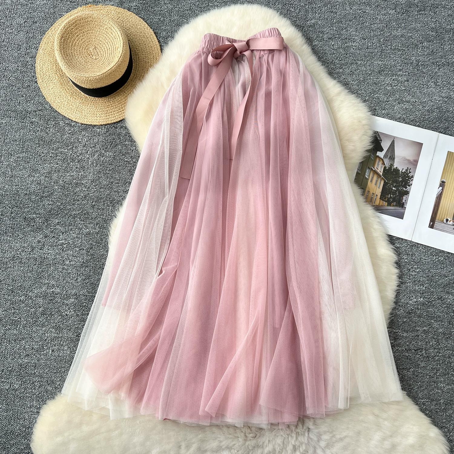 

Летняя женская универсальная сетчатая юбка-миди с завязками-бабочками и высокой талией в стиле пэчворк One Size