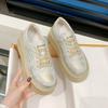 Women's Platform Shoes Woman Sneakers 2024 New Lace Up Increased Heel Versatile Low Top Casual Solid Leather Small Waffle Shoes