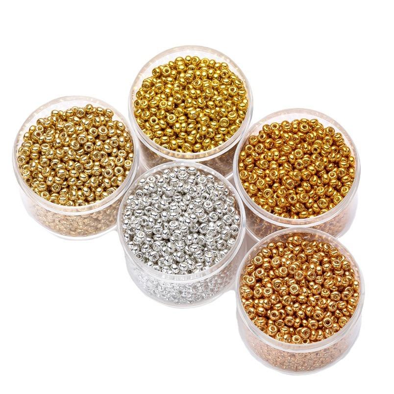 Premium 2.0mm Gold and Silver Glass Round Beads for DIY Jewelry Making