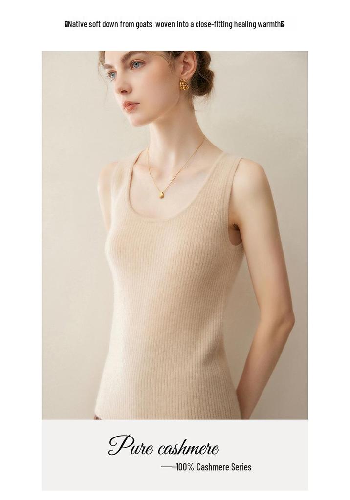 Lekasha Women's Pure Cashmere Sleeveless U-Neck Camisole Top
