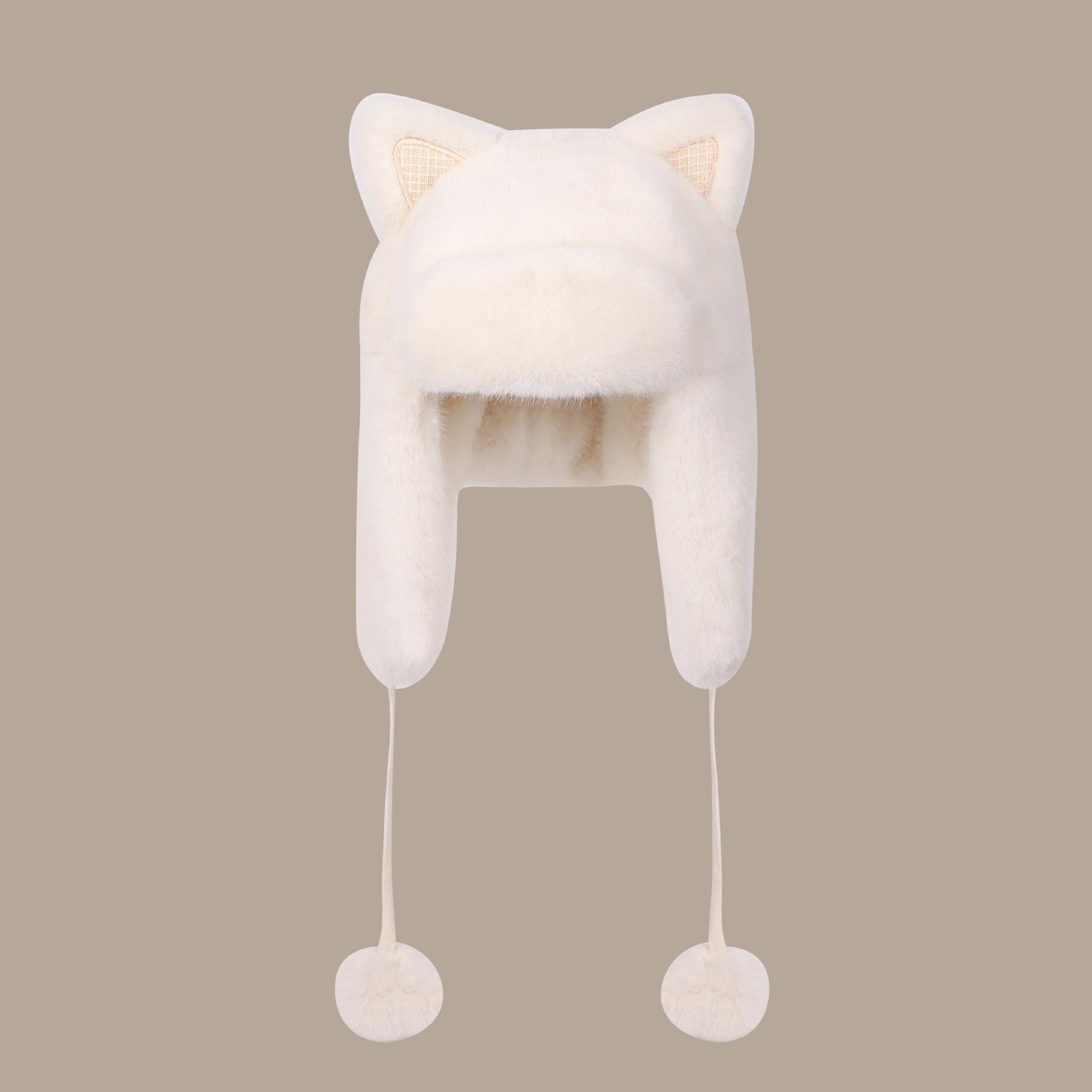 

Милая женская плюшевая шапка с кошачьими ушками, женская теплая шапка для езды на велосипеде, зимняя ветрозащитная плюшевая толстая шерстяная женская шапка для защиты ушей