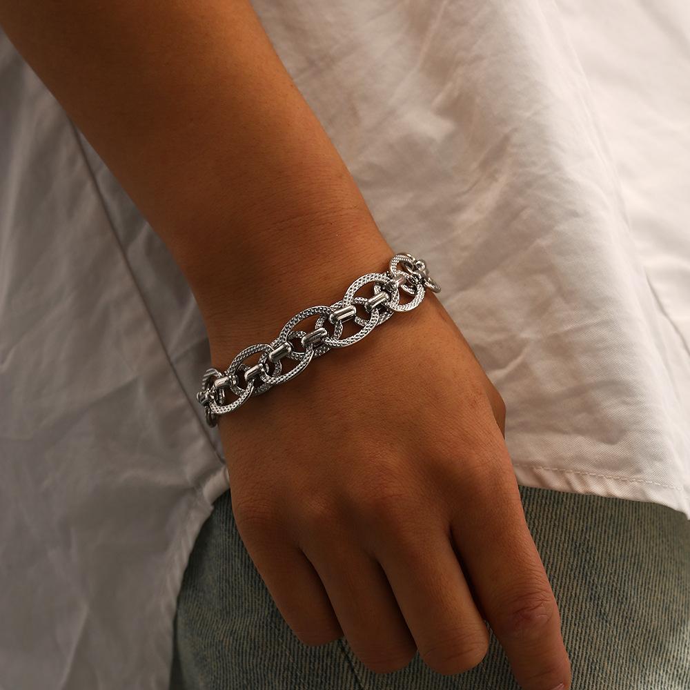 

Minimal Versatile 18K Gold/Silver Plated Stainless Steel Handmade Special Cool Textured Chain Laminated Bracelet 20cm