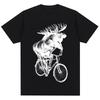 Funny Moose on Bicycle Graphic T Shirt Men Women Vintage Harajuku Creativity T-shirts Oversized Cotton Casual T-shirt