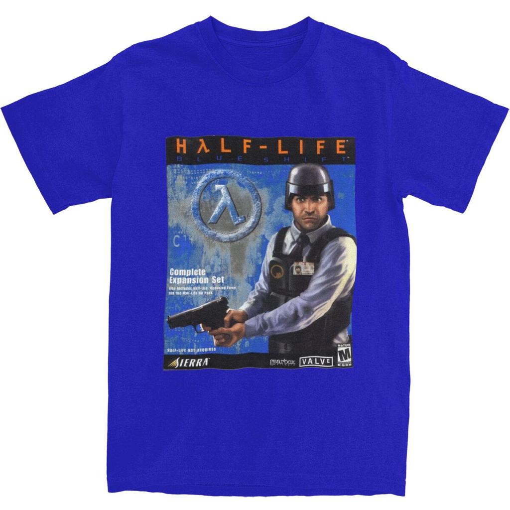 Men's Videogames Blue Shift Sierra Box Art 2001 T-Shirts Halfs Lifes Cotton Tees Summer  Short-Sleeved Round Neck Tee Shirt
