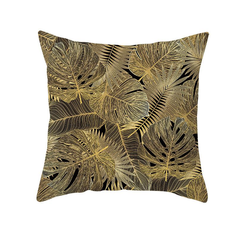 Home Furnishings Black Gold Leaf Print Cushion Cover Office Cushion Cover Waist Pillow Cover