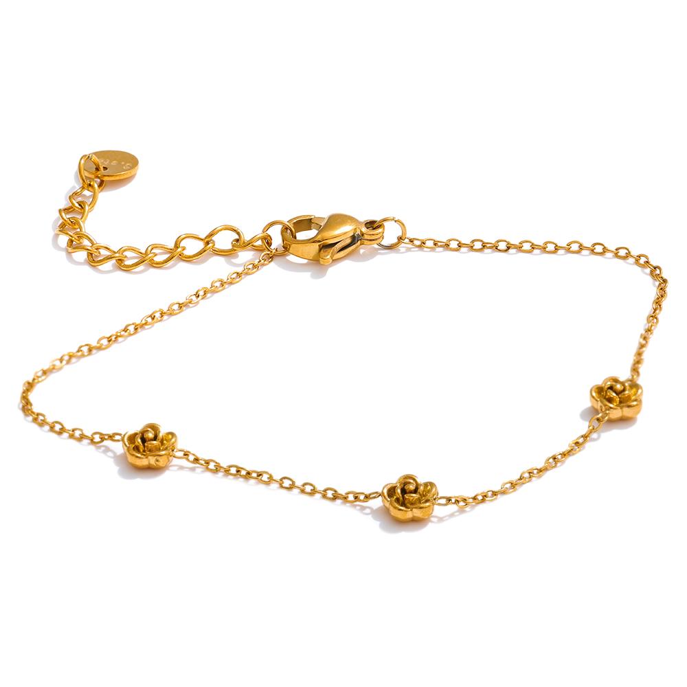 Yhpup Fashion Stainless Steel Rose Flower Chain Bracelet Bangle Rust Resistant Metal Minimalist Wrist Trendy Jewelry Wholesale