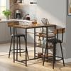 Space Saving Bar Table and PU Leather Stools for 2, 3 Piece Breakfast Bar Table Set with Storage Shelves, Rustic Brown