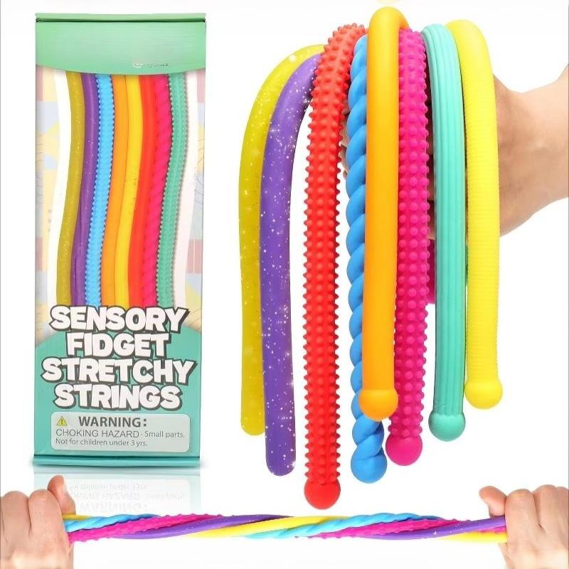 6Pcs Stretchy Textured Rope Fidget Toys Sensory Autism Toys for Stress Anxiety Relief Office Desk Fidget for Workers