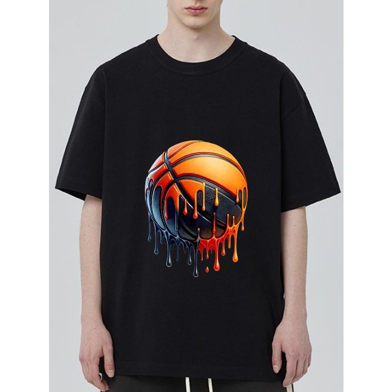 Black T Shirt with Basketball Drip Design for Casual Wear