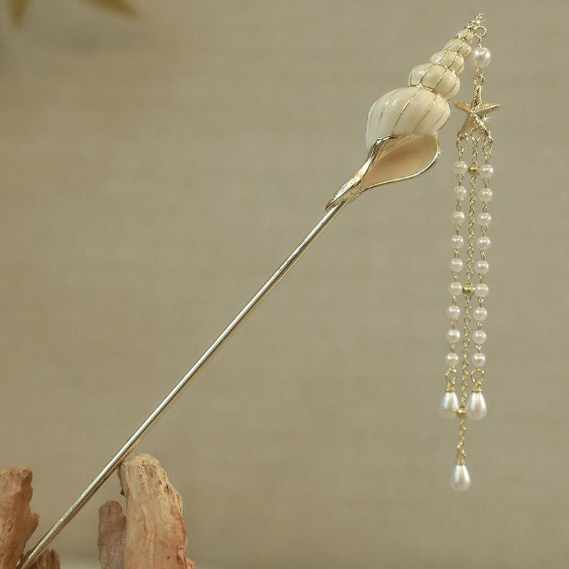 Four Seasons Chinese Tassel Hairpin: Ancient Style Hanfu with Fresh Pearl and Jiangnan Classical Cheongsam Hair Accessory