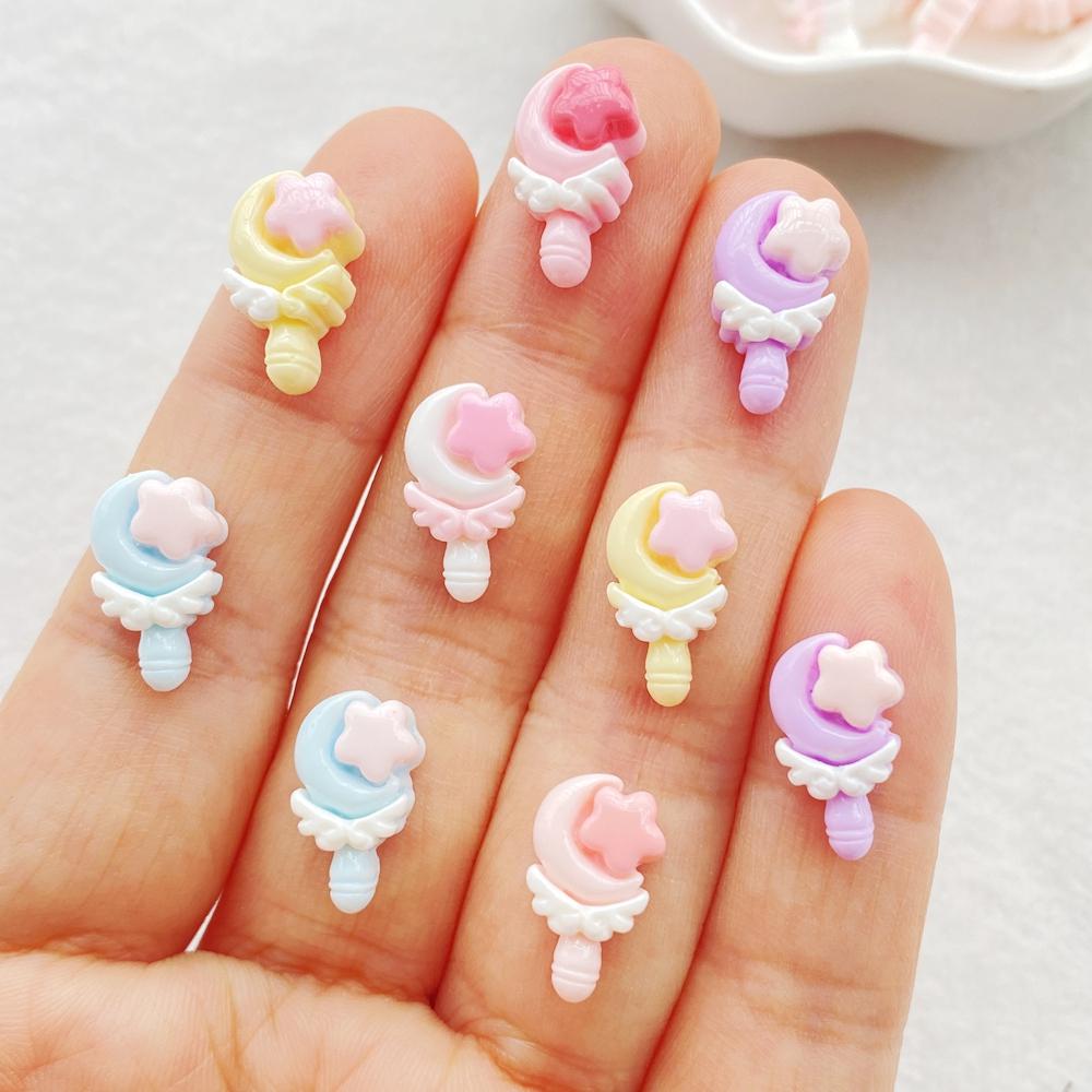 30 Stück Niedliche Mini Cartoon Bunte Mond Stern Lutscher Nail Art Harz Designer Charms DIY Handwerk Für Nagel 3D Dekorationen Schmuck