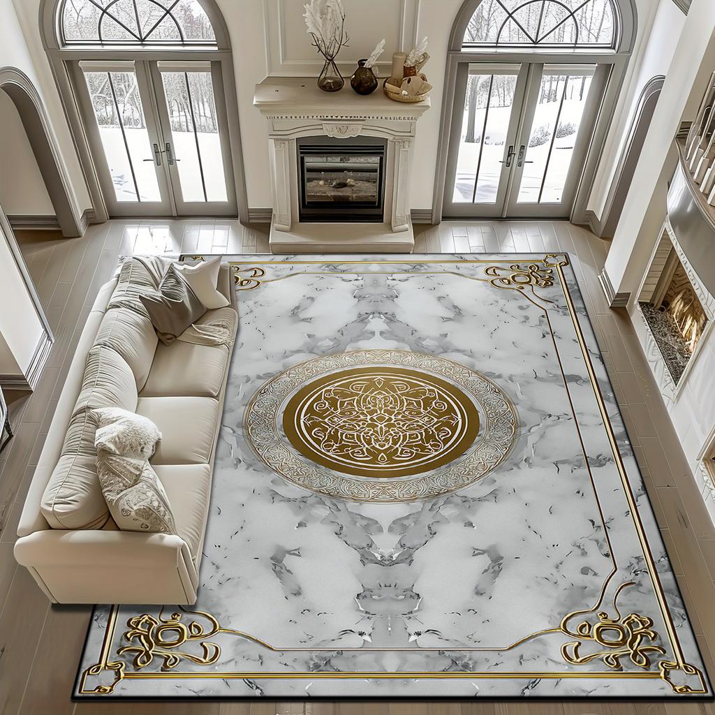 White European Marble Soft Living Room Carpet Home Decoration Light Luxury Fluffy Rug Easy Cleaning Non-slip Large Floor Mats