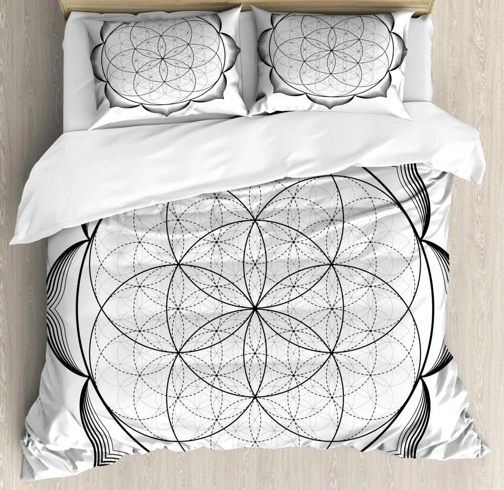 Flower of Life Duvet Cover Dark Blue with Geometry Print Quilt Cover for Children Teens Adults for Bedroom Decoration Queen Size