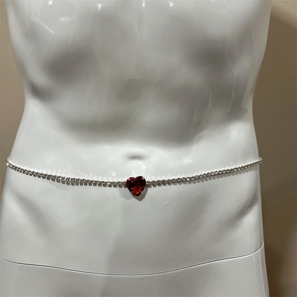 Simple Heart-Shaped Back Chain, Sexy Model Rhinestone Love Waist Chain, Bride Jewelry Waist Chain