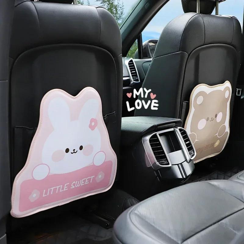 Universal Car Cartoon Animal Bear Bunny Backseat Protector Kick Mat Seat Back Cover Waterproof Leather Anti-Kick Pad For Kids