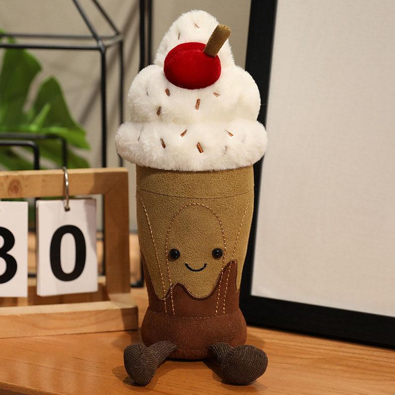 Fun Strawberry Milk Shake Chocolate Milk Shake Plush Doll Backpack Charm Bag Decoration Cute Cartoon Dessert Doll Birthday Gifts