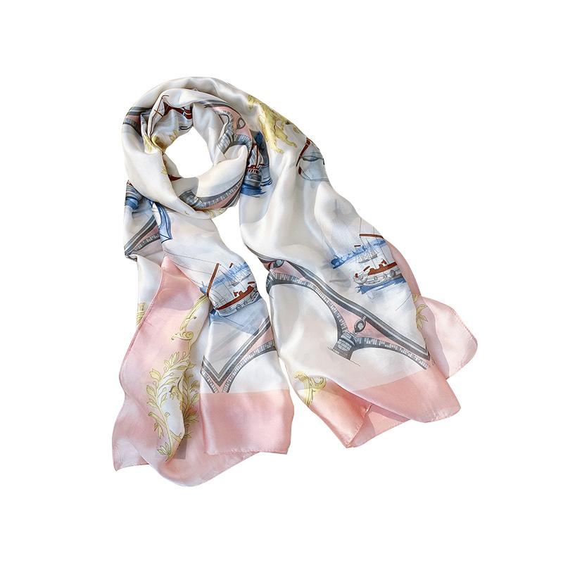 Women Scarf Fashion Sweet Printed Sunscreen Shawl Satin Mid-length Silky Scarf