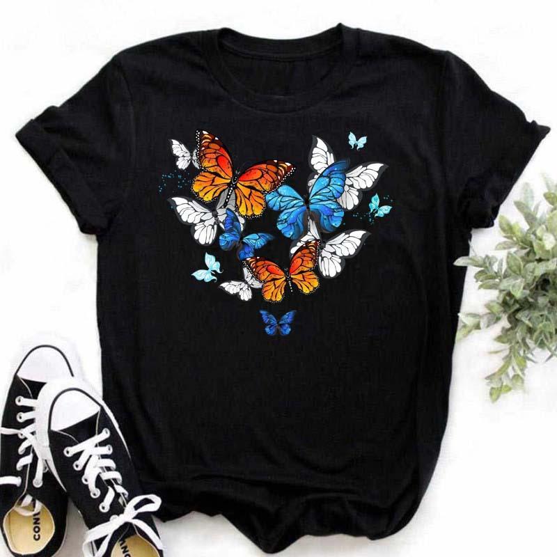 Summer Burst Cute Cartoon Butterfly Trend Letter Print Top T-shirt Woman Tops  Oversized T Shirt  Aesthetic Clothes
