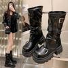 Damenschuhe Herbst Braun Retro Mittelhohe Stiefel Mode Reißverschluss Ritterstiefel Schuhe für Damen Neue Runde Spitze Wasserdichte Stiefel Zapatos