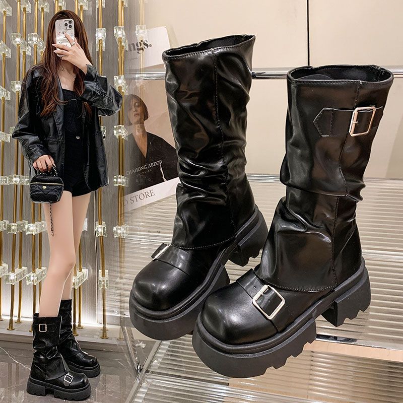Damenschuhe Herbst Braun Retro Mittelhohe Stiefel Mode Reißverschluss Ritterstiefel Schuhe für Damen Neue Runde Spitze Wasserdichte Stiefel Zapatos