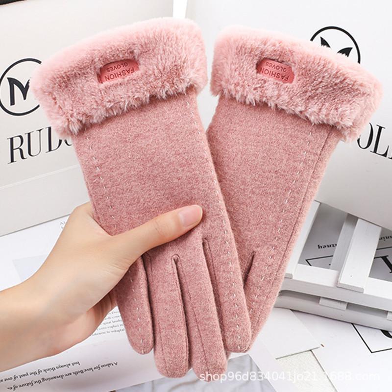 Cashmere Gloves Women's Autumn and Winter Korean Version Fleece Thickened To Keep Warm