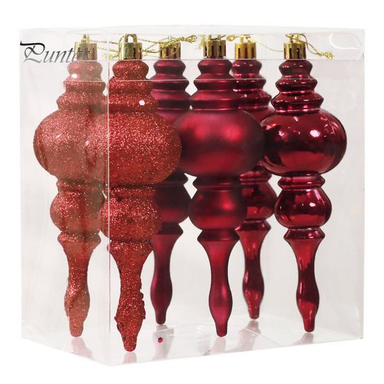 Vintage Style Gourd Ornaments 6 Pcs Finial Drop Christmas Ornament, Glitter Shatterproof Plastic Matte Texture Tree Decoration for Holiday Hanging