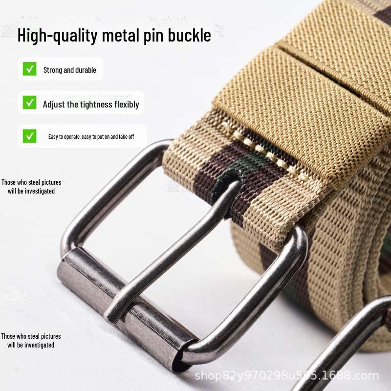 Stylish Striped Nylon Canvas Belt: Casual, Military-Inspired, and Adjustable