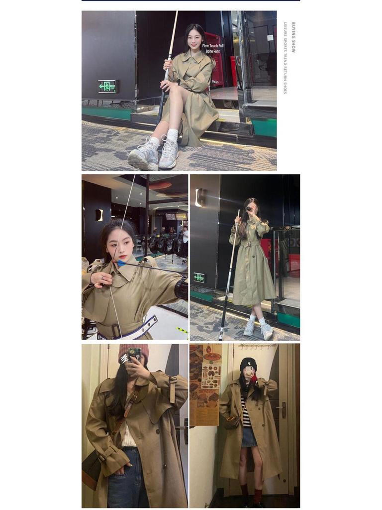 2025 Trendy Mid-Length British Style Women's Trench Coat - Spring/Autumn Casual Loose Fit with Stand-Up Collar