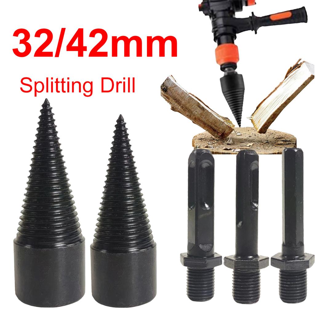 42mm+32mm Wood Log Splitter Firewood Drill Bit with 3 Handle Wood Splitter Drill Bit Log Splitter Drill Bit for Splitting Woods