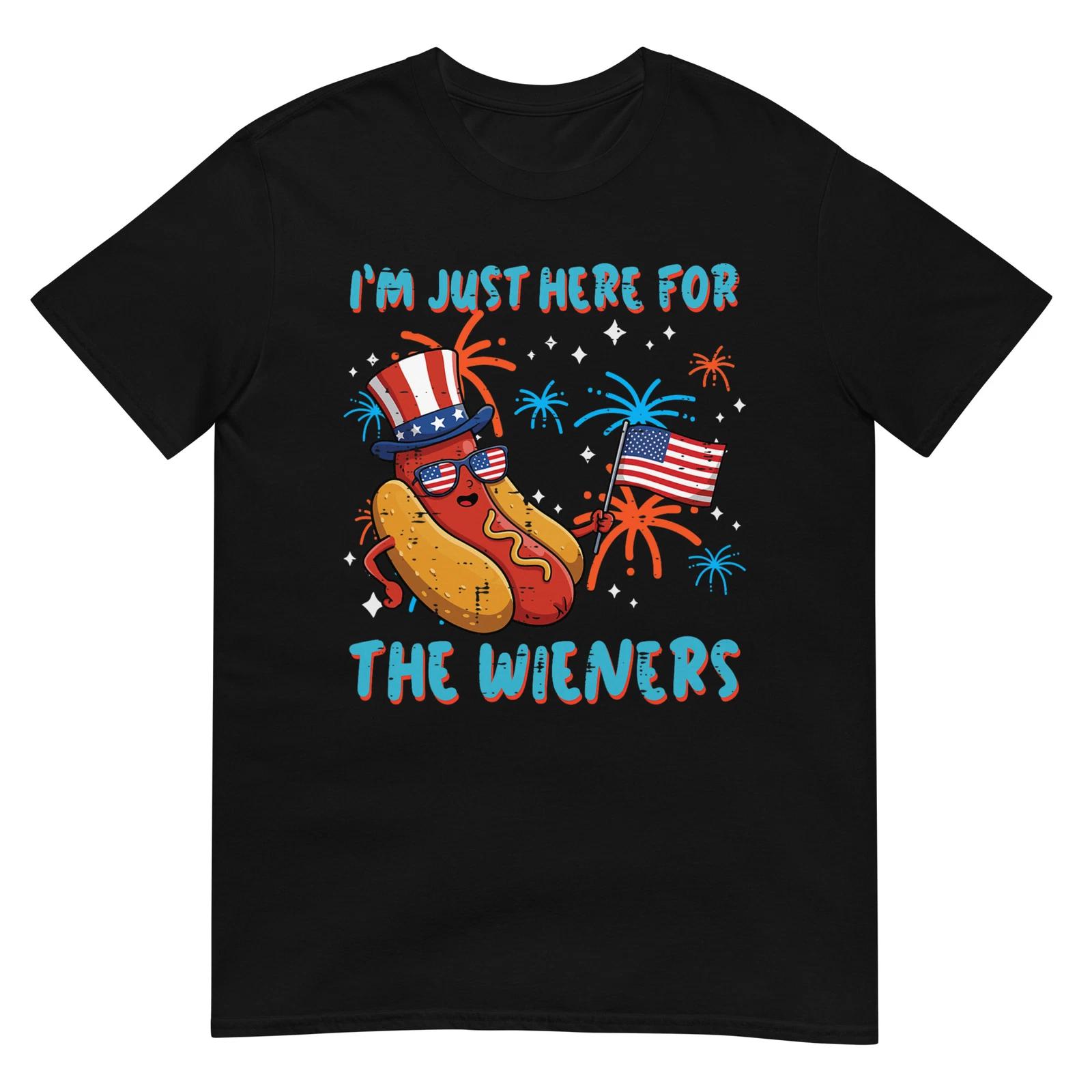 

Here For Wieners 4th Of July Hotdog Patriot Men Women Kids T-Shirt XL