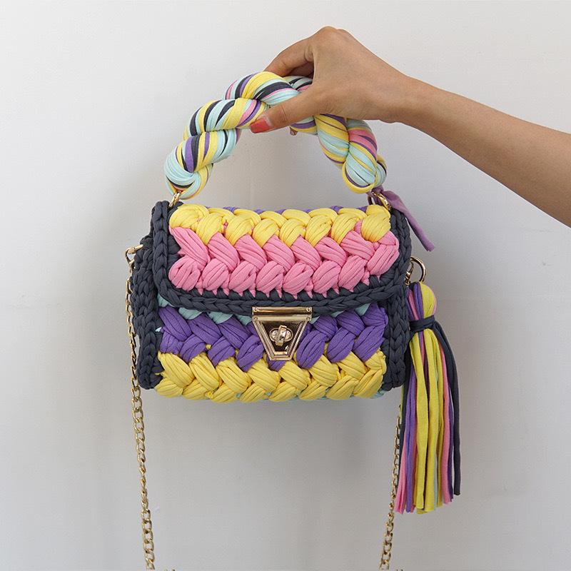 Hyuna Fashionable Korean-Japanese Crochet Chain Crossbody Bag - Versatile Handmade Colorful Bag