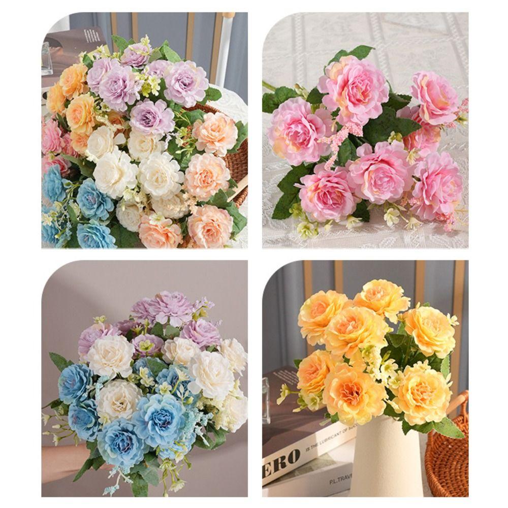 New 31cm Length Peony Silk Flowers 7 Heads DIY Decoration Simulated Flower Artificial Peony Bouquet Home Table Decor
