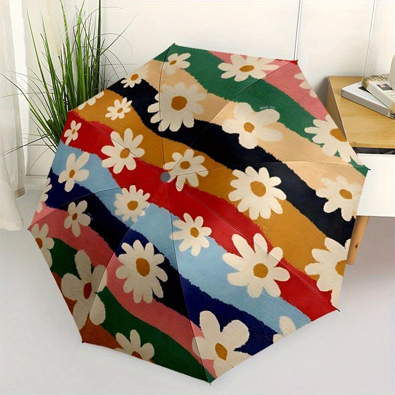 1pc Floral Stripes Automatic Open/Close Umbrella with One Touch Button,, Windproof Design   Lightweight Portable Umbrella for Women & Men6042