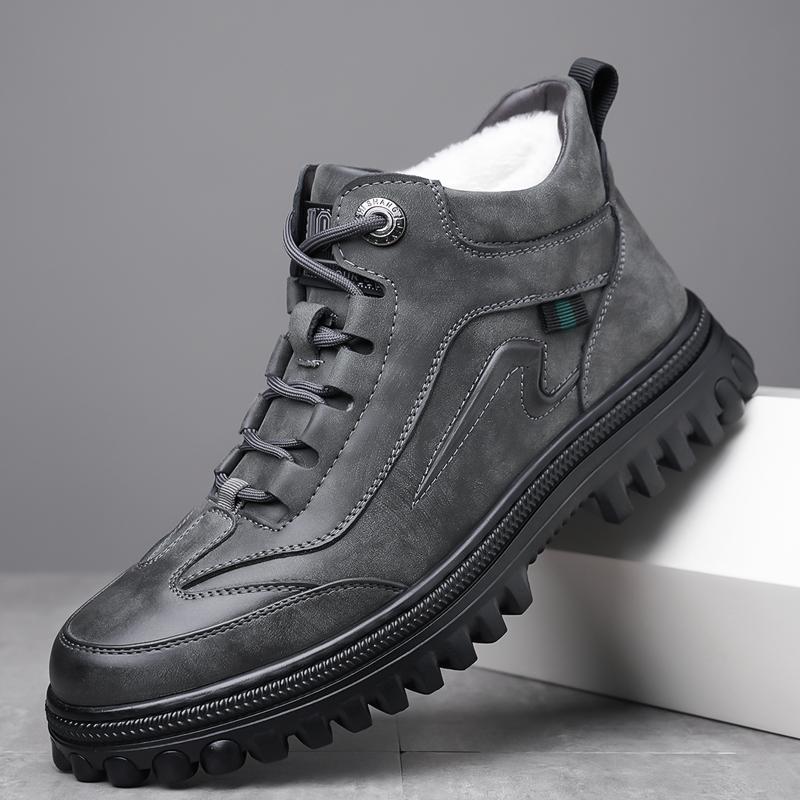 New Winter Men's Boots Thickened Versatile Cotton Shoes Casual Padded Snow Boots Male Leather Shoes Outdoors Non Slip Shoe Botas