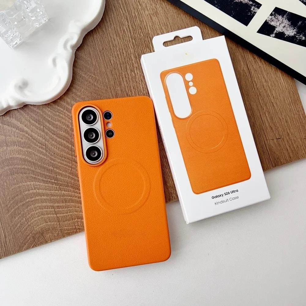 For Samsung Galaxy S26 Ultra Case Original Leather for Magsafe Magnetic Protective Cover For Samsung S26 Ultra With Official Box Galaxy S26 Ultra оранжевый