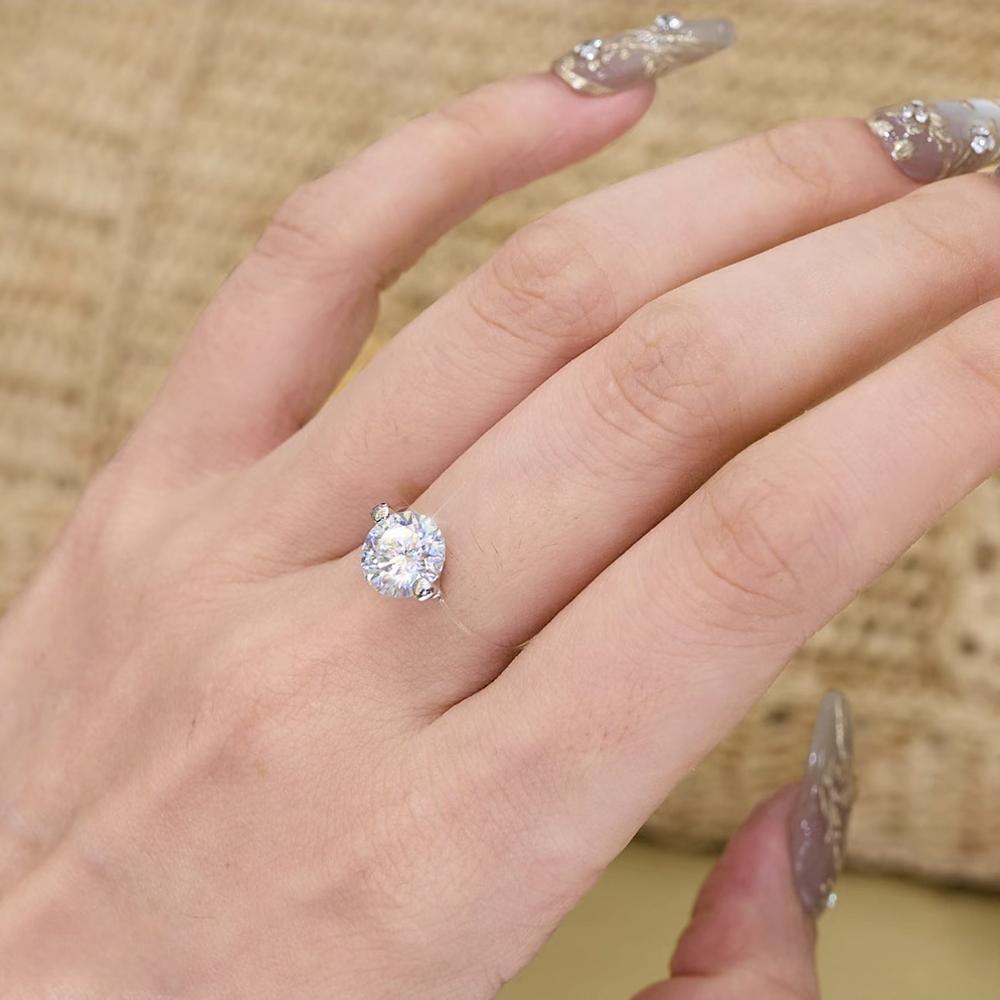 IGOTOS Transparent Fishing Line Moissanite Ring Certified S925 Silver Round Diamond Ring Wedding Band Jewelry for Women