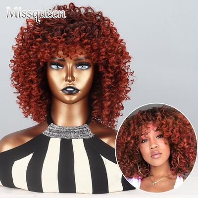 Afro Frauen Ombre Ingwer Orange Kinky Curly Perücke Synthetische Faser Natürliche Cosplay Täglichen Tragen Kinky Curly Perücke
