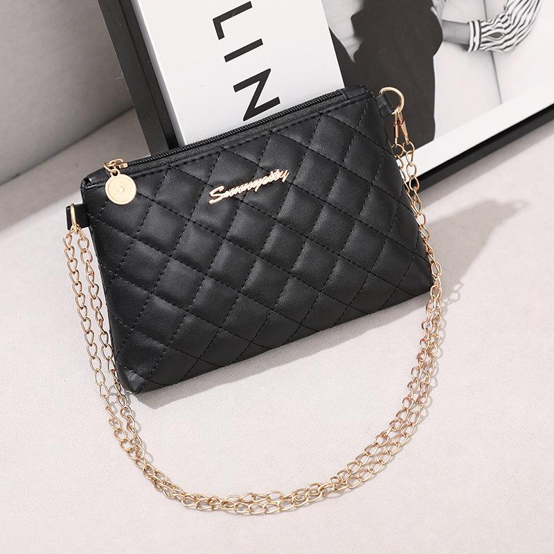 

Простая и щедрая сумка для мобильного телефона на цепочке, классическая мини-сумка для мелочи с ромбовидной вышивкой, легкая и маленькая универсальная женская сумка-мессенджер чёрный