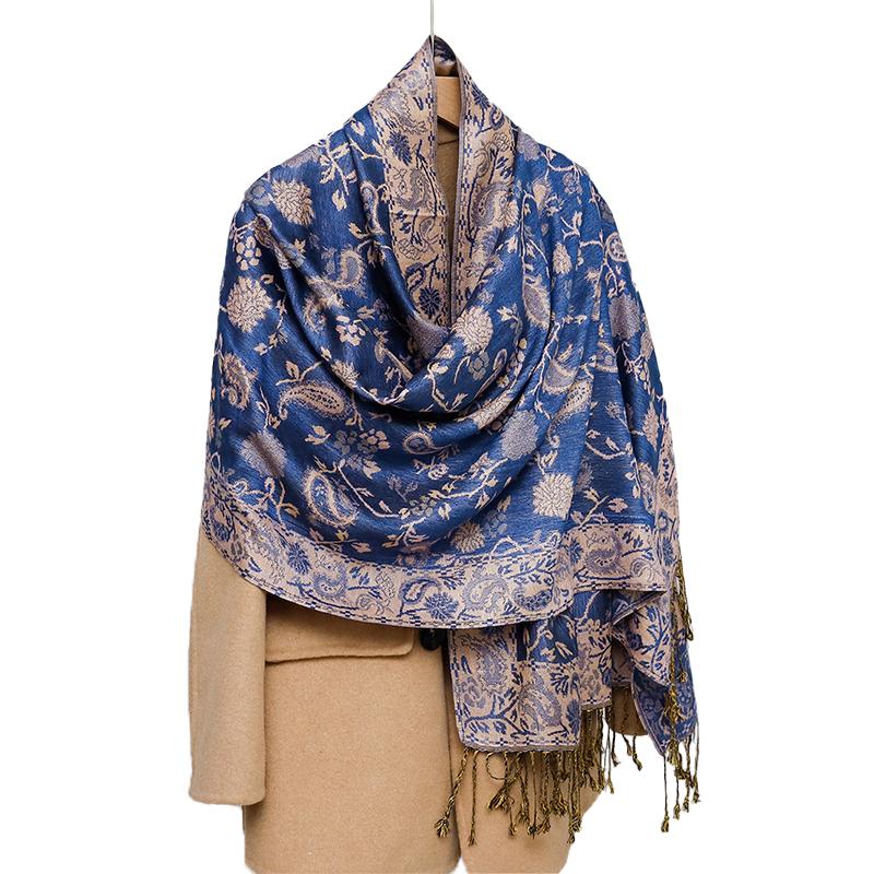Modischer Herbst Bunter Kaschmir Schal Tuch für Damen Pashmina Blumen Muster Wickeltuch Damen Dicke Decke Weich Bufanda Halstuch