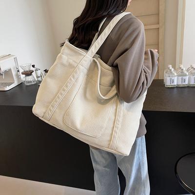 Γυναικεία τσάντα ώμου μεγάλης χωρητικότητας, μονόχρωμη, κοτλέ, τσάντα μεταφοράς