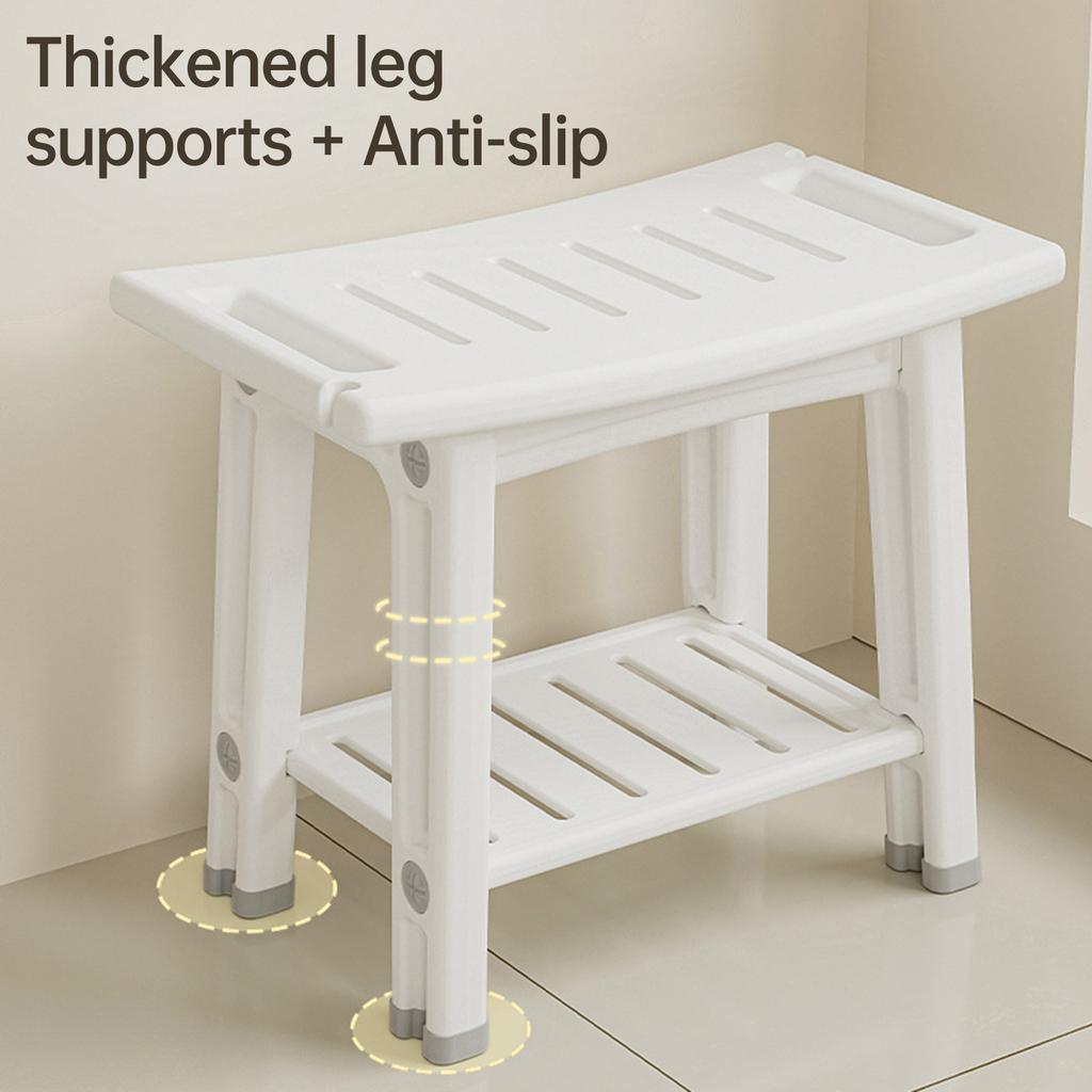 HDPS Shower Benches Shower Chair 2-tier Storage Spaces and Dual Handles Waterproof Stool with Non-slip Pads for Shaving Legs Easy to Assemble