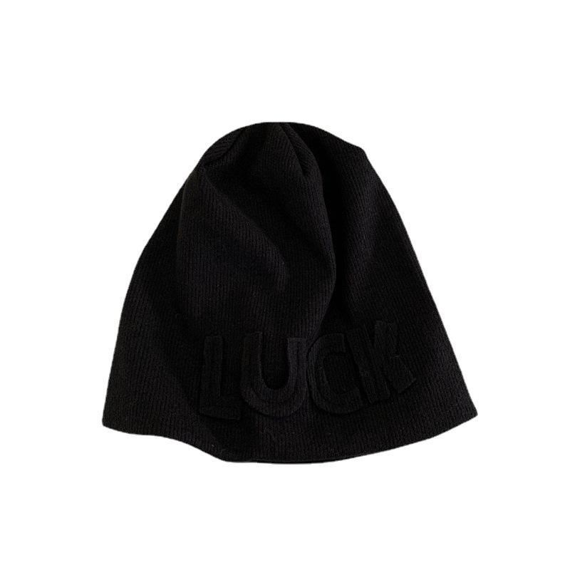 New Face Small Letter LUCK Cold Hat Children's Baotou Hat Autumn and Winter Retro Knitted Ear Hat