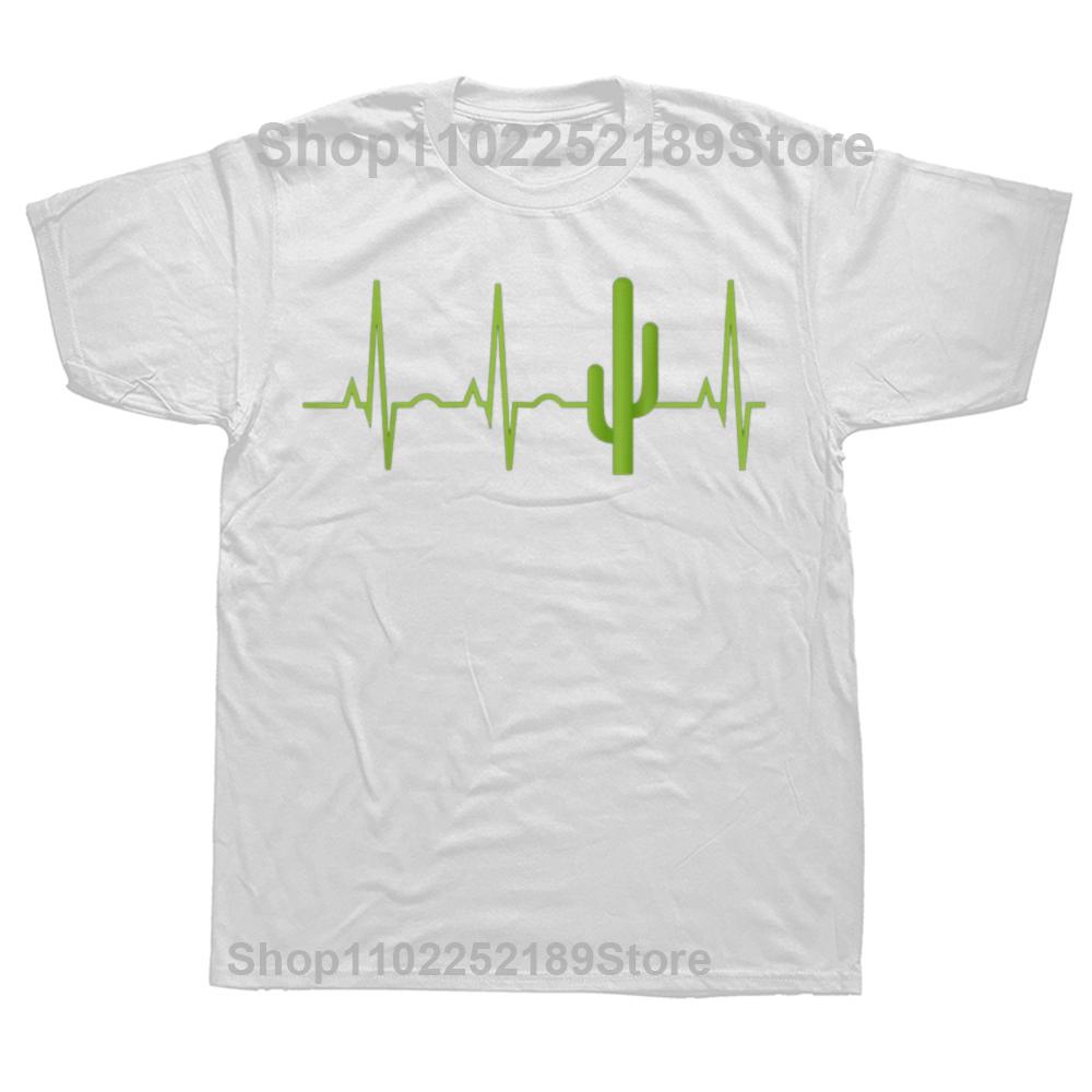 Funny Cactus Heartbeat Graphic Tshirt Men Women's Fashion Casual Oversized Plant Garden T-shirts Men's 100% Cotton T Shirt