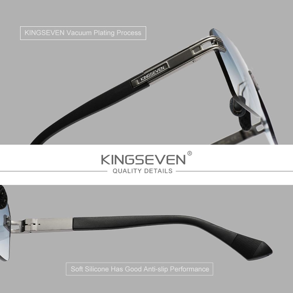 Kingseven Light Luxury Fashion Frameless Gradient Polarized Sunglasses, Alloy Frame Leisure Vacation Travel UV400 Sunglasses