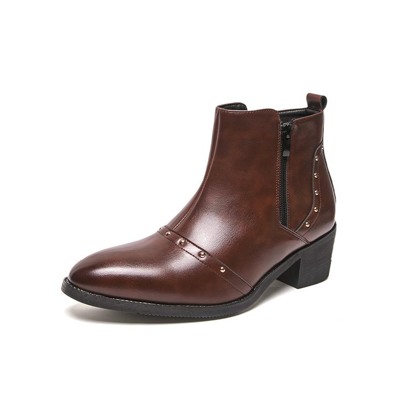 

Vintage Medium Martin Boots Men s Trend Business Leather Boots Men s High Top Pointed Chelsea Boots Large Size Short Boots 46 коричневый