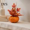 Artificial Pumpkin Ornaments Mini Fall Decoration, Farmhouse Autumn Thanksgiving Foam Centerpiece Faux Pumpkins with Maple Leaves Berries Sunflower