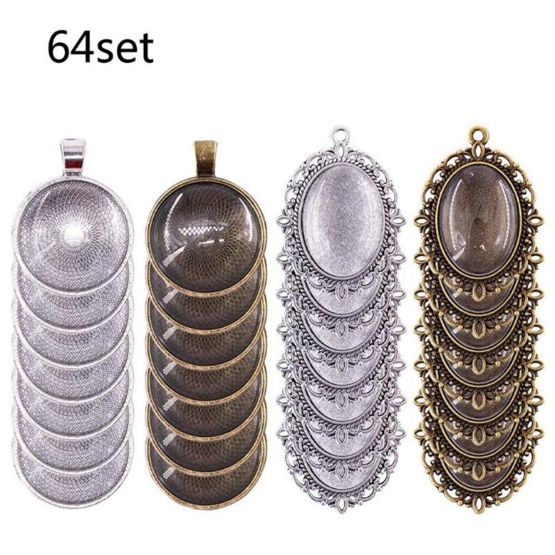 64pcs Dainty Romantic Oval/Round Gem Shape Necklace Punk Necklace for Women and Girls Ethnic Choker Birthday Presents