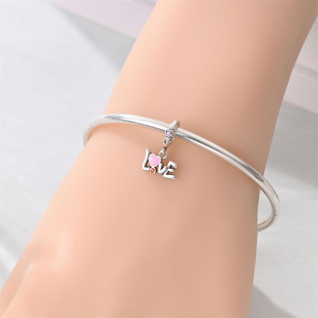 Golden Rose Copper Charms Bow Pink Heart Love Letters Beads Pendants Fit Original Bracelets Diy Jewelry Accessories