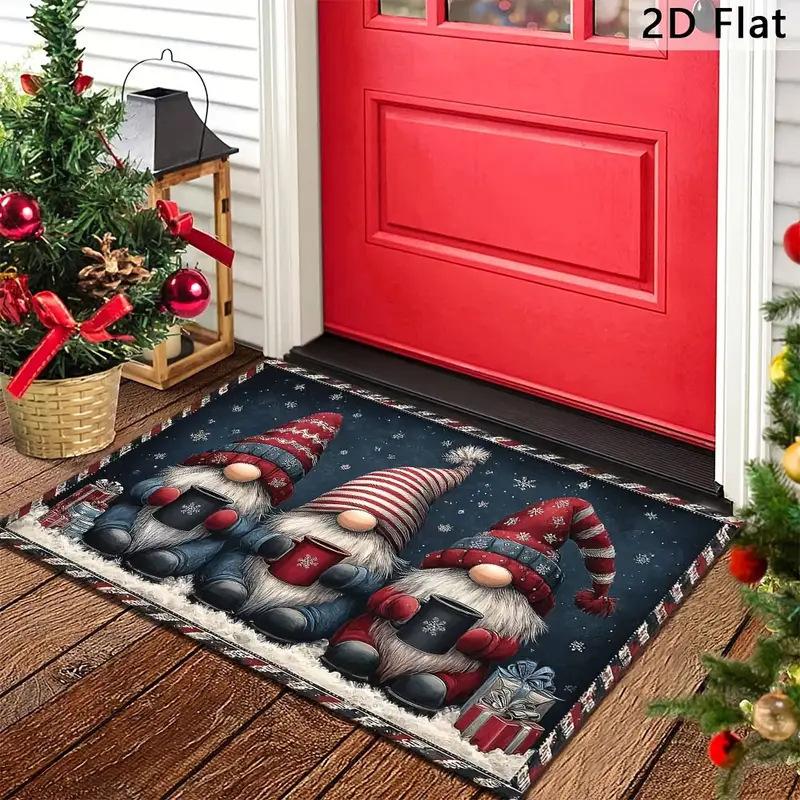 VIKAMA New 2025 Christmas Decorative Doormat American Vintage Entryway Rug Non-Slip Kitchen Porch Mat Home Decor